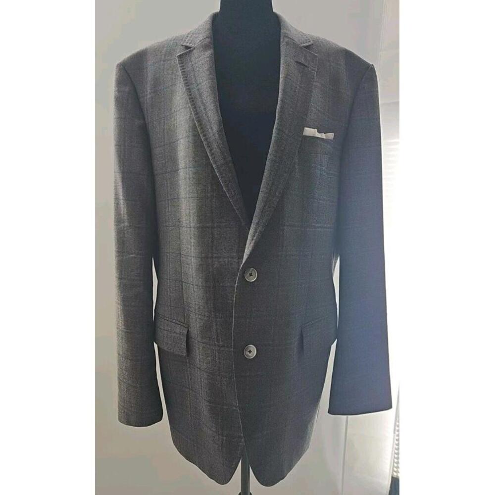 Hugo Boss Men's Blazer 46R Plaid Gray Lanificio Tesse Biella Wool‎ Sport Coat